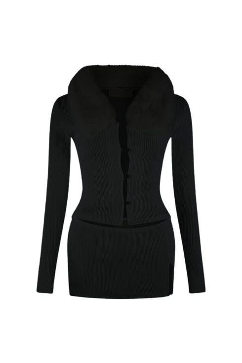 Be Fur Real Trim Top & Skirt SET matching sets EDGE Small Black